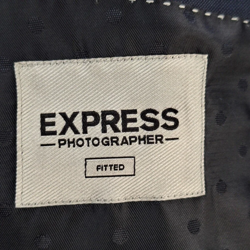 Express Photographer Suit Jacket Mens 38 Blue Solid Single Vent 2 Button Fitted